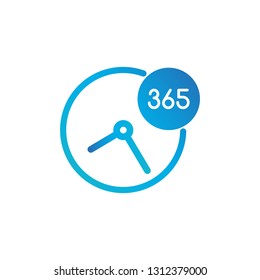 Business Clock Icon 365 Days - Standard label for Customer Service, Support, Call Center. Vector illustration isolated on white background.