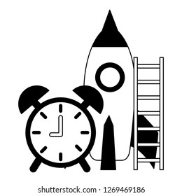 business clock rocket and stairs success
