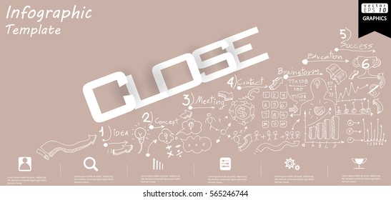 Business Close text modern Idea and Concept Vector illustration Infographic template with  icon.