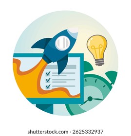 Business closure concept. The rocket launch of a business designed to motivate and inspire success, symbolizes the end of a business.