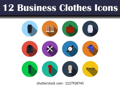 Business Clothes Icon Set. Flat Design With Long Shadow. Vector illustration.