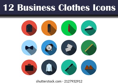 Business Clothes Icon Set. Flat Design With Long Shadow. Vector illustration.