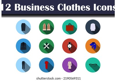 Business Clothes Icon Set. Flat Design With Long Shadow. Vector illustration.