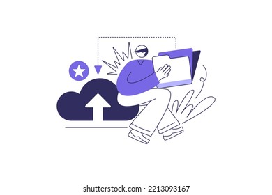 Business cloud computing, Data provision and cloud computing services for web page, banner, presentation, social media, documents, cards, posters. Vector illustration