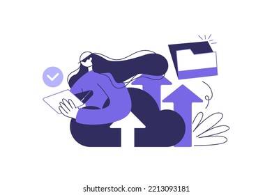 Business cloud computing, Data provision and cloud computing services for web page, banner, presentation, social media, documents, cards, posters. Vector illustration