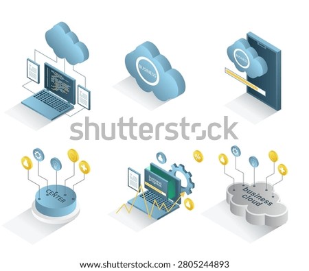 Business Cloud Computing Icons Set with Cloud Platform Data Center Software Development Digital Transformation and Business Process Management