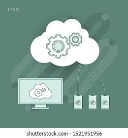 Business cloud computing. Modern vector illustration for web design. Concept of line icon with green theme