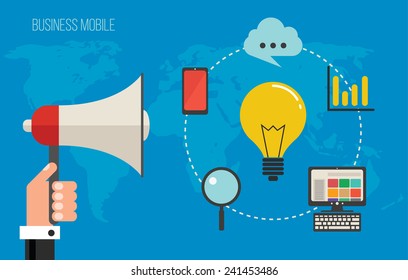 Business cloud marketing concept, vector illustration icons