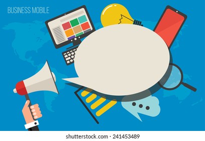 Business cloud marketing concept, vector illustration icons
