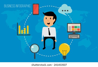 Business cloud marketing concept, vector illustration icons