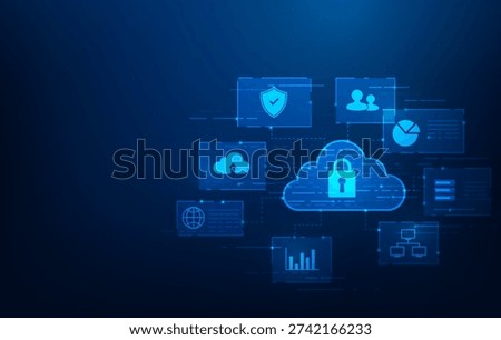 business cloud security protection system technology background. cloud computing data analysis network digital information. vector illustration fantastic technology.