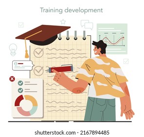 Business Coach Consept. Company Personnel Training, Career Development Course. Business Coach And Lecture Listeners. Flat Vector Illustration