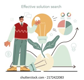 Business coach consept. Company personnel training, career development course. Business coach and lecture listeners. Flat vector illustration