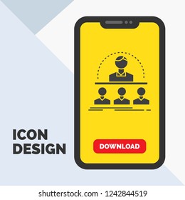 Business, coach, course, instructor, mentor Glyph Icon in Mobile for Download Page. Yellow Background