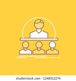 Business, coach, course, instructor, mentor Flat Line Filled Icon. Beautiful Logo button over yellow background for UI and UX, website or mobile application