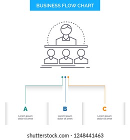 Business, coach, course, instructor, mentor Business Flow Chart Design with 3 Steps. Line Icon For Presentation Background Template Place for text