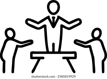 Business coach empowering team on glossy background concept as Business coach empowering team members and providing guidance on a desk with a glossy background symbolizing empowerment and growth with