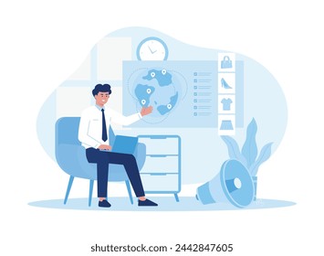 Business coach shows statistical growth graph. business analytics and management trending concept flat illustration