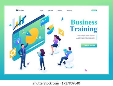 Business coach trains employees of the company. Concept training at work, professional development. 3D isometric. Landing page concepts and web design