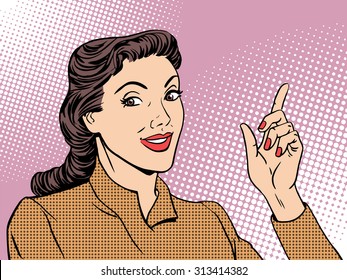 Business Coach Woman Retro Pop Art Style. Businesswoman Gesture Mentor Teacher