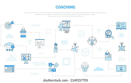 concepto de entrenamiento de negocios con banner de plantilla de conjunto de iconos con estilo de color azul moderno