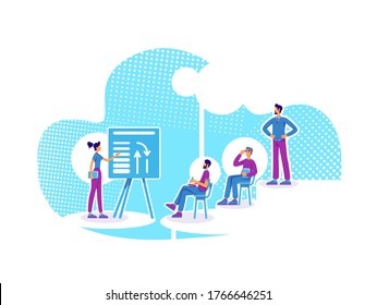 Business coaching flat concept vector illustration. Career mentor. Company personnel training. Students and teacher 2D cartoon characters for web design. Business school lesson creative idea