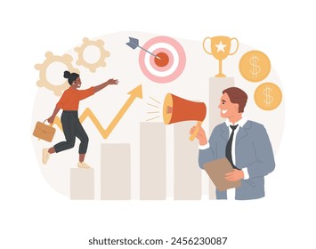 Business coaching isolated concept vector illustration. Coaching service, business consultancy, mentoring, management training, goal achievement, success and career ladder vector concept.