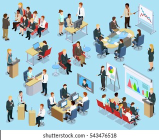 Business coaching isometric collection with different ways of employee training and development isolated vector illustration