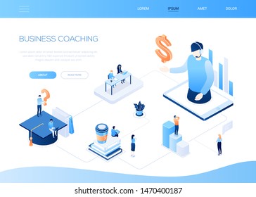 Business coaching - modern colorful isometric web banner