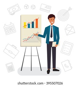 Coaching empresarial, presentación del proyecto con gráfico de crecimiento. Ilustración del vector