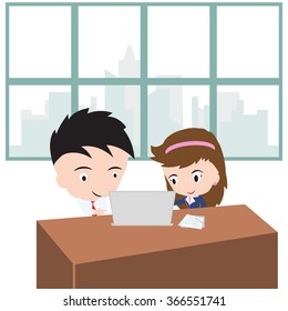 Business coaching and train the trainer in office, vector illustration in flat design