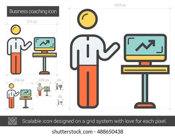 Icono de línea vectorial de entrenamiento comercial aislado en fondo blanco. Icono de línea de entrenamiento de negocios para infografía, sitio web o aplicación. Icono escalable diseñado en un sistema de cuadrícula.
