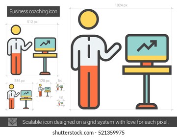 Icono de línea vectorial de entrenamiento comercial aislado en fondo blanco. Icono de línea de entrenamiento de negocios para infografía, sitio web o aplicación. Icono escalable diseñado en un sistema de cuadrícula.