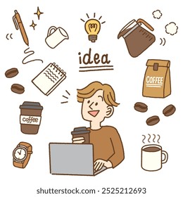 Business coffee break icons vector set in inspiration