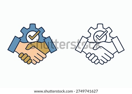 Business Collaboration Handshake with Gear and Check Mark Icon