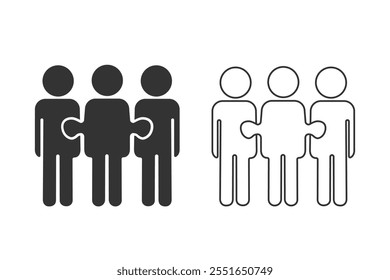 Business collaboration icon set, teamwork puzzle, people team for work in office, concept partnership, editable stroke vector
