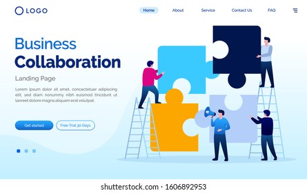 Business collaboration landing page website illustration vector flat design vector template 