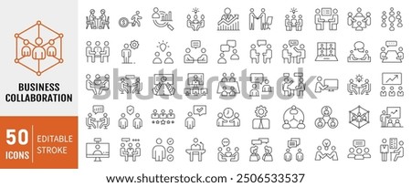 Business Collaboration line icon collection set. Containing idea, teamwork, online, work shift, management, leadership icon. Vector Illustration.