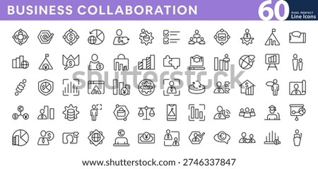 Business collaboration line icon set. Business, interaction, collaboration, communication, teamwork, line, values, responsibility, transparency, money vector outline icon set. Editable stroke 