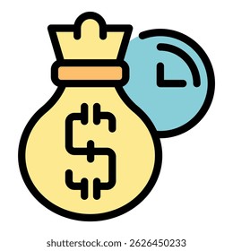 Business collaboration money bag icon. Outline business collaboration money bag vector icon color flat isolated