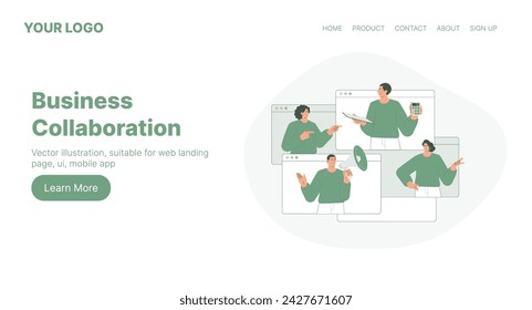 Business Collaboration. Web Landing Page Design. Flat Cartoon Vector Illustration. Vector illustration, suitable for web landing page, ui, mobile app.