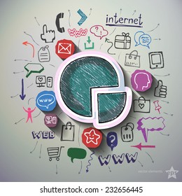 Business collage with icons background. Vector illustration