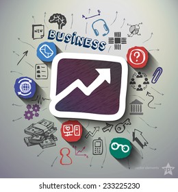 Business collage with icons background. Vector illustration