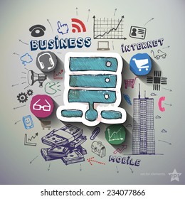 Business collage with icons background. Vector illustration