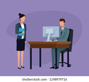 Business colleagues discuss work