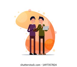 Business colleagues discussing project. Office worker concept, Communication, Flat cartoon design.