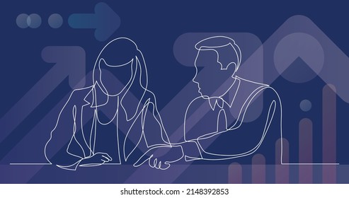 business colleagues helping during working process - one line drawing