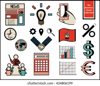 Business Collection Items Icons Vector World Information Insider Life Finance