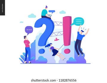 Business, color 2- FAQ -modern flat vector concept illustration of Frequently asked questions People around exclamation and question marks Question answer metaphor Creative web page design template