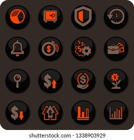 Business color vector icons on dark background for user interface design